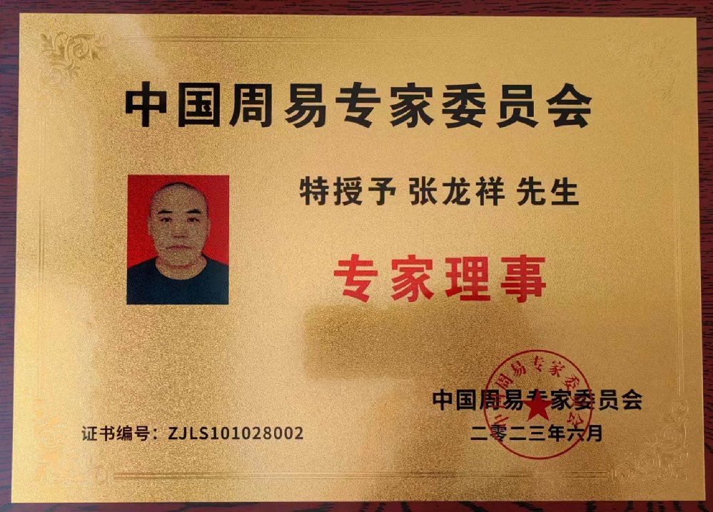 特授予张龙祥先生专家理事证书